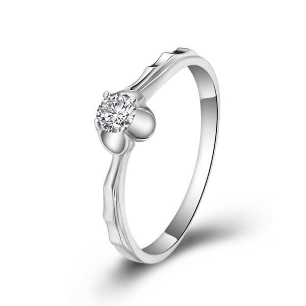 浪漫波纹花朵-白18K金钻石戒指