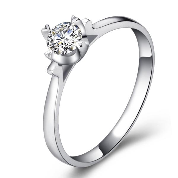 简单-白18K金钻石戒指